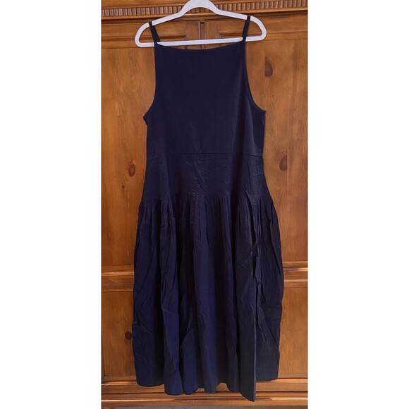 J. Crew Pintuck Mixy Dress Navy Blue Cotton Poplin Maxi Size 2X Beachy Preppy - Picture 8 of 9